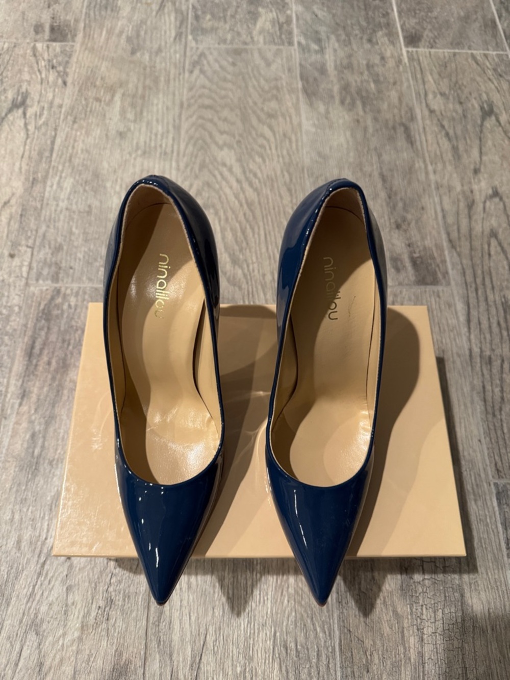Navy Patent Pointed-Toe Pumps